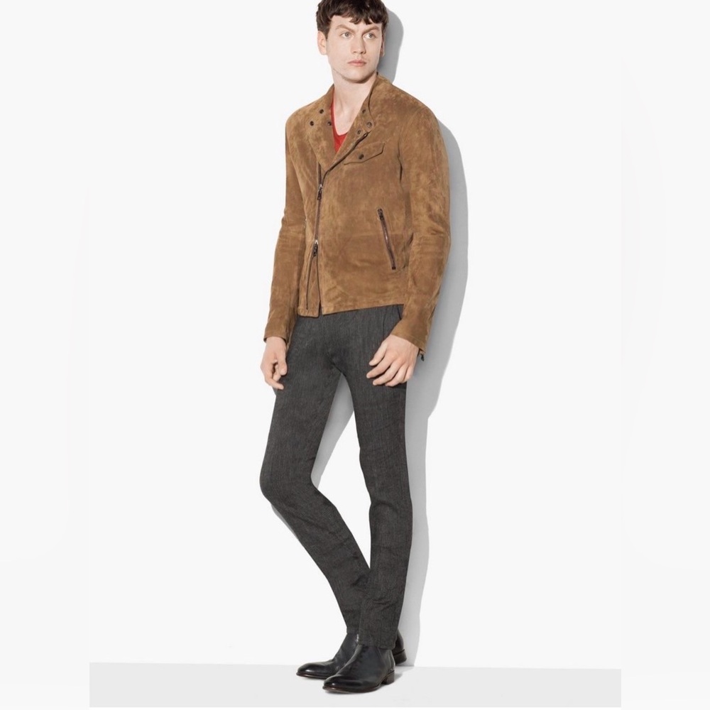 John Varvatos Suede Asymmetric Moto Jacket brown suede Brand new EU 44 USA 34
